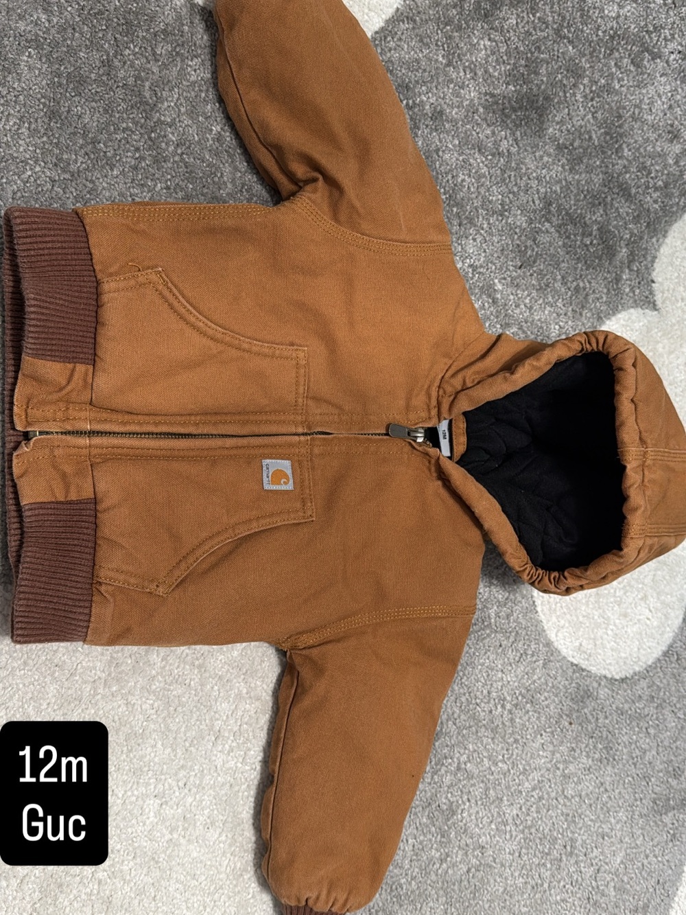 Carhartt Black Quilted Lined Jacket with Brown Trim